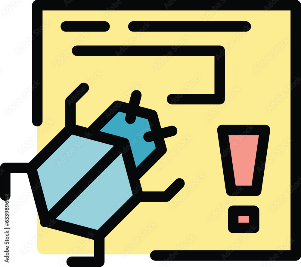 Poster website bug alert icon outline vector. firewall safety. data secure color flat