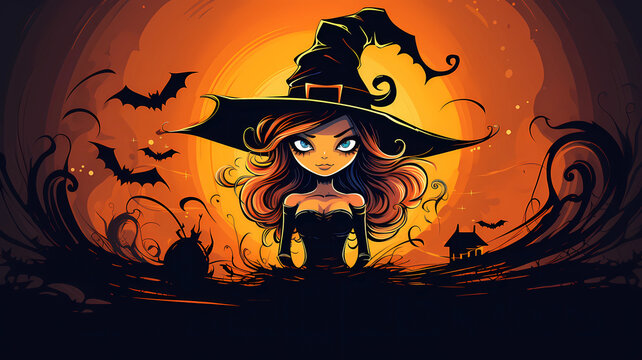 hand drawn cartoon halloween witch festival illustration
