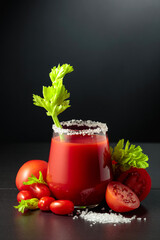 Tomato juice with celery, fresh tomatoes, and sea salt.