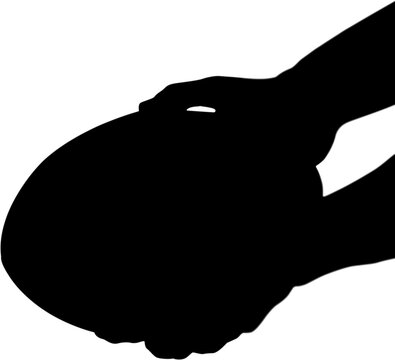 Digital png illustration of silhouette of hands with ball text on transparent background