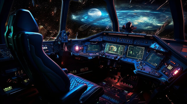 The gamer's room transformed into a virtual spaceship cockpit, piloting through the stars 