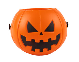 halloween pumpkin-shaped bowl for collecting candy and sweets. front view