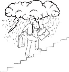 Digital png illustration of businessman and cloud on transparent background