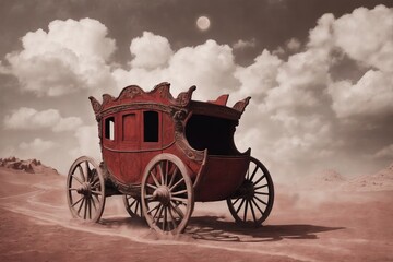 Fototapeta na wymiar Red carriage in the red sand 
