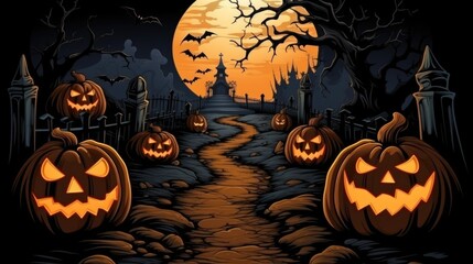 Halloween spooky night greeting card.