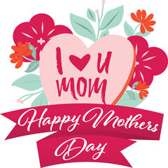 Digital png illustration of happy mothers day text with flowers on transparent background
