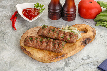 Kebab with beef served onion