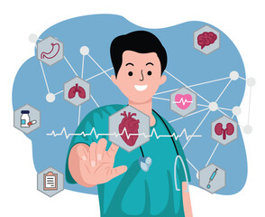 cardiologist doctor examine patient heart function and blood vessel on virtual interface 