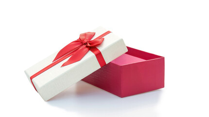Red and white gift box on a white background. - 633995218