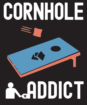 Cornhole vintage graphic, cornhole board and bean bags with funny saying Cornhole Addict