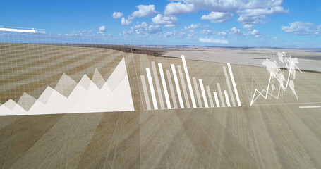 Image of financial data processing over landscape