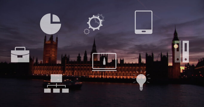 Fototapeta Image of business icons over london cityscape