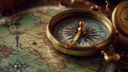 Fototapeta na wymiar Magnetic compass on world map. Adventure, discovery, navigation, communication, logistics, geography, transport and travel theme concept background.