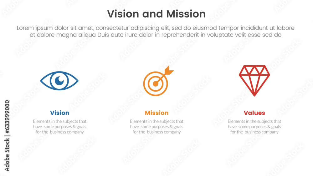 Poster business vision mission and values analysis tool framework infographic with clean and simple informa