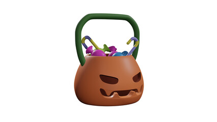 3D Model Illustration of A Basket of Candies With Pumpkin Shape Basket