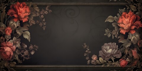 AI Generated. AI Generative. Vintage retro antique floral flowers pland frame in baroque style mock up background. Graphic Art