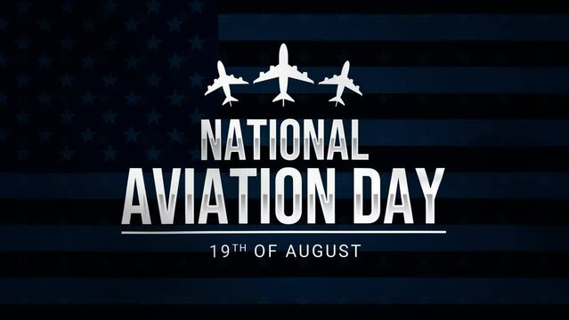 National Aviation day design with flaying plane and american flag background waving animation. Suitable for National Aviation Day event