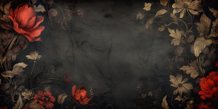 AI Generated. AI Generative. Vintage retro antique floral flowers pland frame in baroque style mock up background. Graphic Art