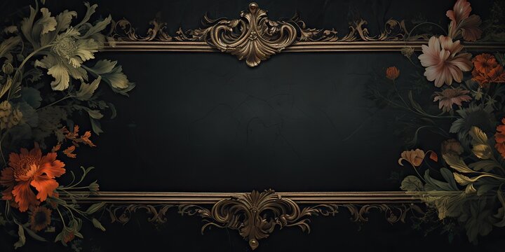 AI Generated. AI Generative. Vintage retro antique floral flowers pland frame in baroque style mock up background. Can be used for old cafe interior