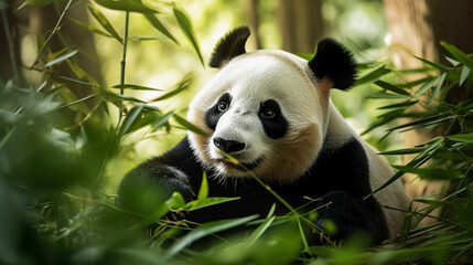 Obraz premium panda in bamboo grove made with generative AI