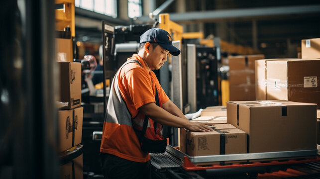 The warehouse worker skillfully using packing machinery to secure fragile items for shipping 