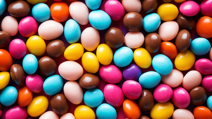 Obraz premium Close up of a pile of colorful chocolate coated candies. Candy background. Generative AI