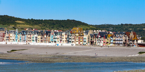 Typical facades on the seaside of Mers-les-Bains, limit of Hauts-de-France and Normandy. France