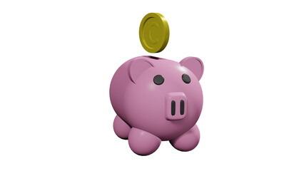 3D Model Illustration of Piggy Bank With Piggy Shape And Golden Coin