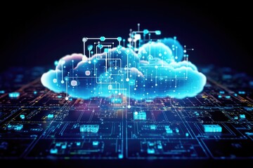 Fototapeta na wymiar Cloud computing and digital data transfer with computing networked
