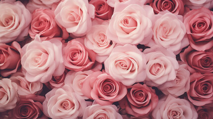 Pink roses vintage style wallpaper. AI