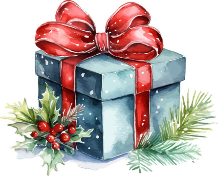 Christmas gift box watercolor illustration