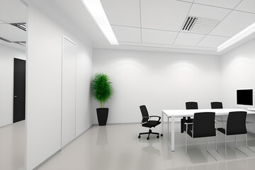 Modern office room white wall decoration concept. Office interior