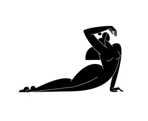 Contemporary female body vector illustration. Nude woman silhouette, abstract pose, feminine figure, modern graphic design. Beauty, self love, body care concept for logo, branding. Minimalism fine art - 634006454