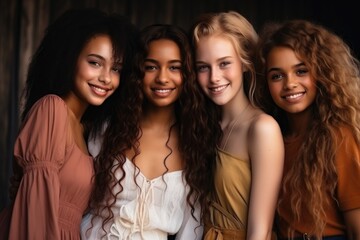 Obraz premium A diverse group of beautiful women with natural beauty and glowing smooth skin. Portrait of many attractive female fashion models with great skincare of all races, tones and style