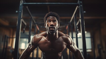 Fototapeta na wymiar Black man exercising at the gym