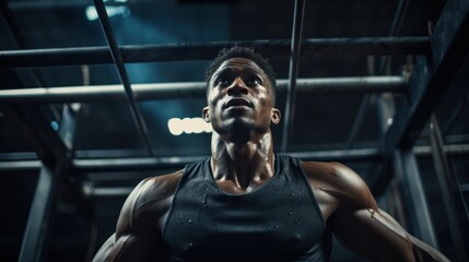 Fototapeta na wymiar Black man exercising at the gym