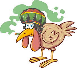 hen cartoon smokes legal marijuana. vector illustration