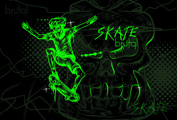 Fototapeta na wymiar sketch of young skater on background