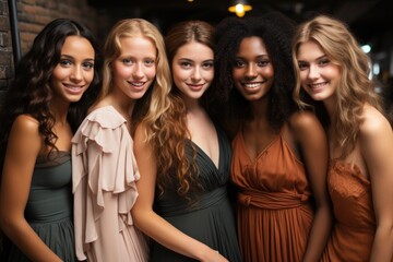 Obraz premium A diverse group of beautiful women with natural beauty and glowing smooth skin. Portrait of many attractive female fashion models with great skincare of all races, tones and style
