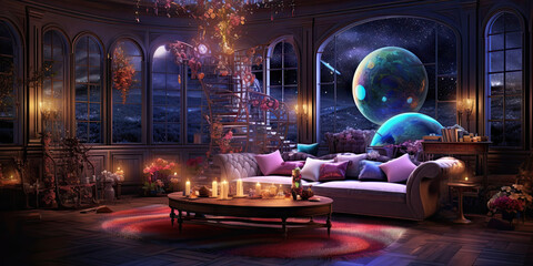 Fototapeta premium magical living room den design
