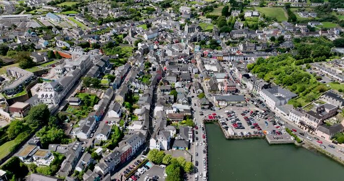 Aerial views of the old resort town of Kinsale 4k