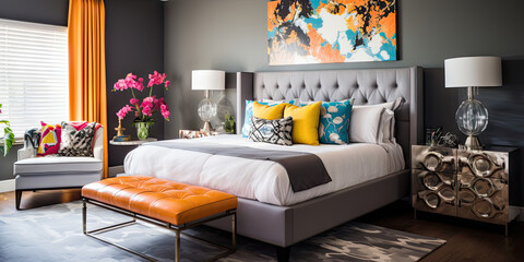 colorful modern bedroom with a floral design