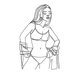 Abstract woman in lingerie one line drawing. Vector illustration. Modern trend minimalism