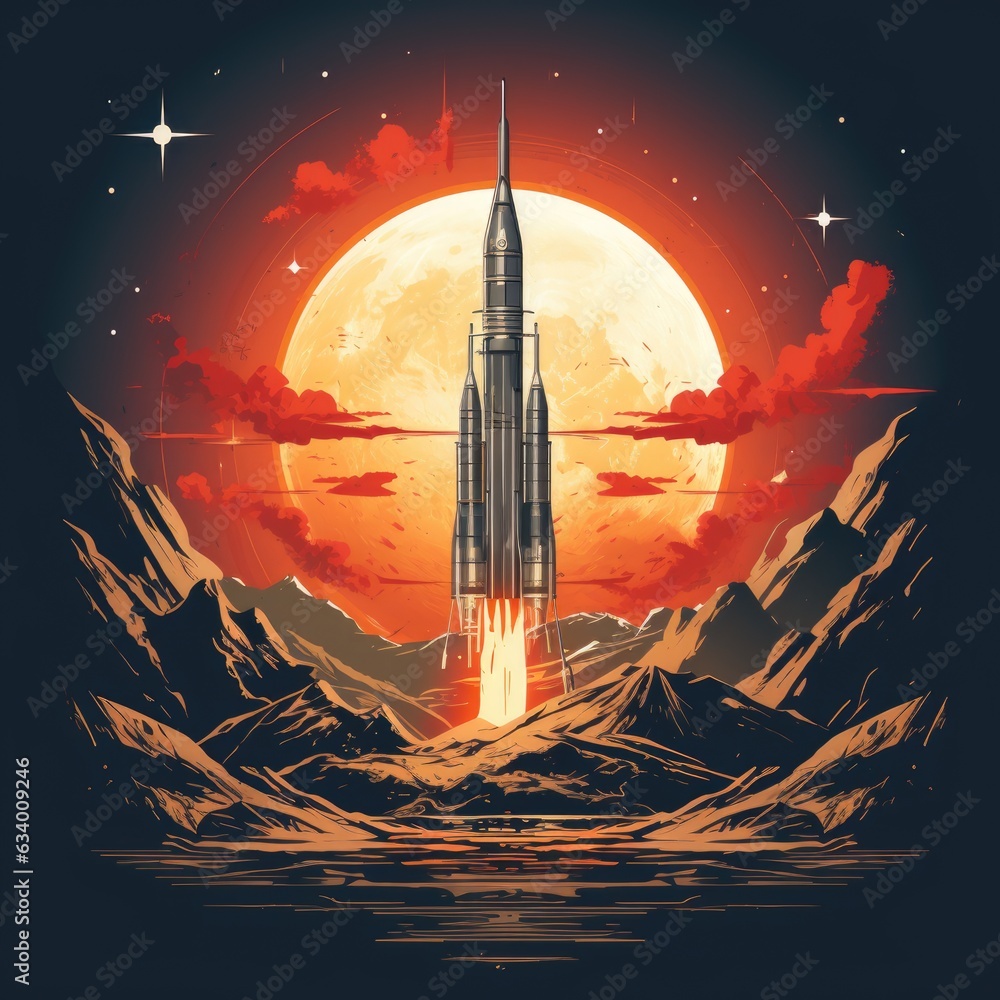 Aufkleber a space shuttle flying through the sky with a full moon in the background. digital image.