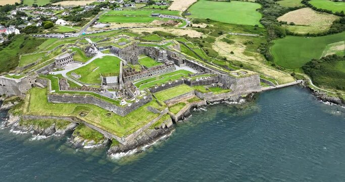 Aerial view of Medieval Ruins of Charles Fort 4k
