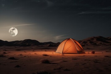 Camping Serenity in the Desert under the Moon - Generative ai