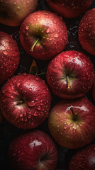 Fototapeta na wymiar Close-up of red apples with water drops on dark background. Fruit wallpaper