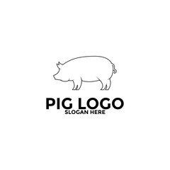 Pig logo icon design template vector,Pork Pig line art logo design