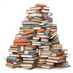 clipart on a sold white background of several large stacks of books done in a fun illustrated style