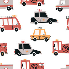 Vector seamless pattern with cute emergency cars © nafanya241